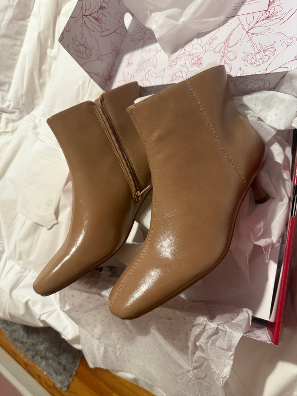 Classic Women's Tan Leather Ankle Boots - Zip Closure